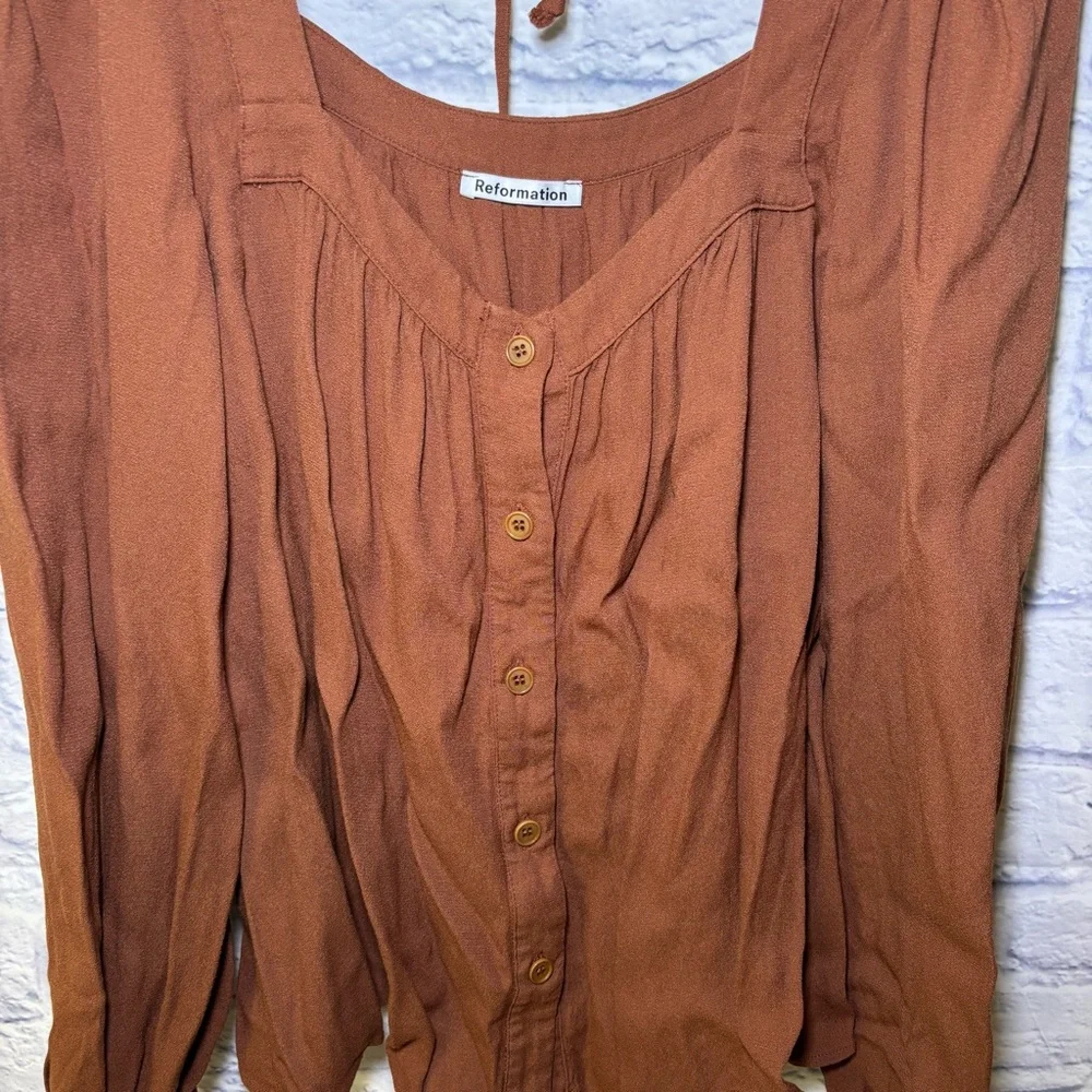 Reformation Shirt Womens Small Rust Peasant Puff Sleeve Off Shoulder Crop Boho